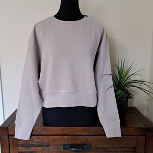 New! Danskin Cropped Crew Sweatshirt Beige Long Sleeved Women's XS Jacquard Top